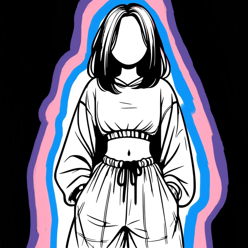 realistic girl faceless with baggy pants and a crop top