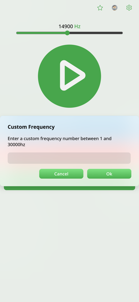 User interface showing custom frequency input for tinnitus sound therapy