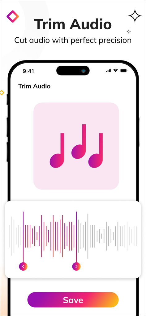 SnapTube-App-Oberfläche zum Trimmen von Audio mit präziser Wellenformbearbeitung