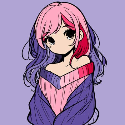 shy pretty girl wearing a sweater that is falling off one shoulder portrait