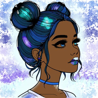 realistic girl with buns on the top of her head