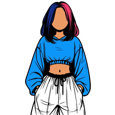 realistic girl faceless with baggy pants and a crop top