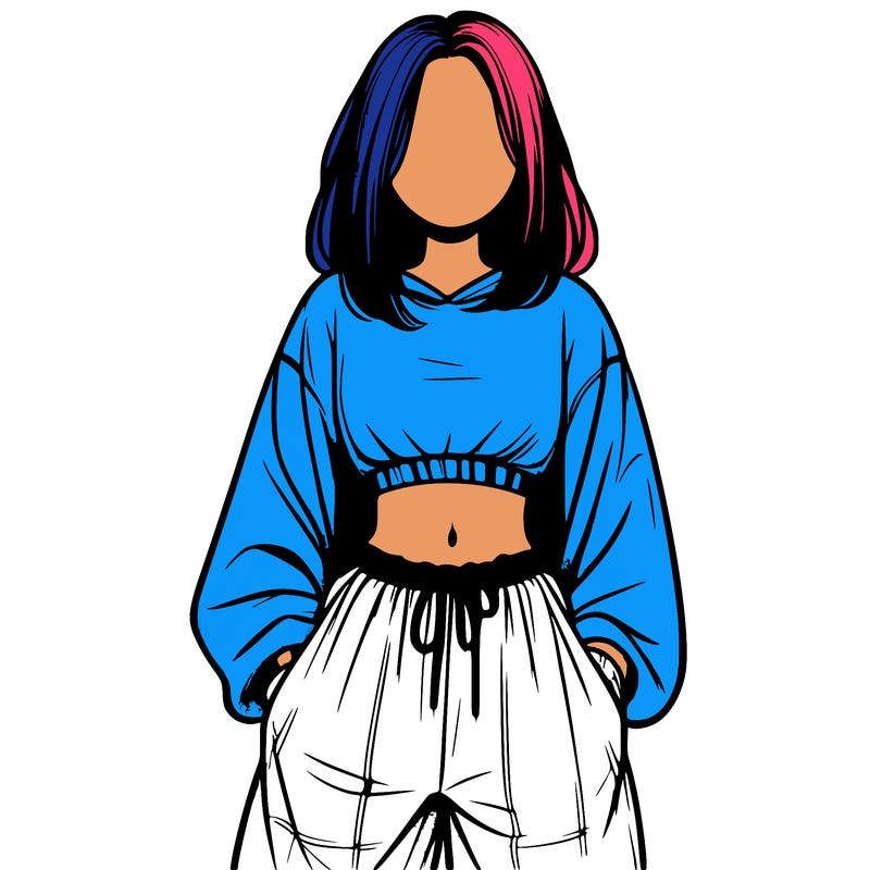 realistic girl faceless with baggy pants and a crop top