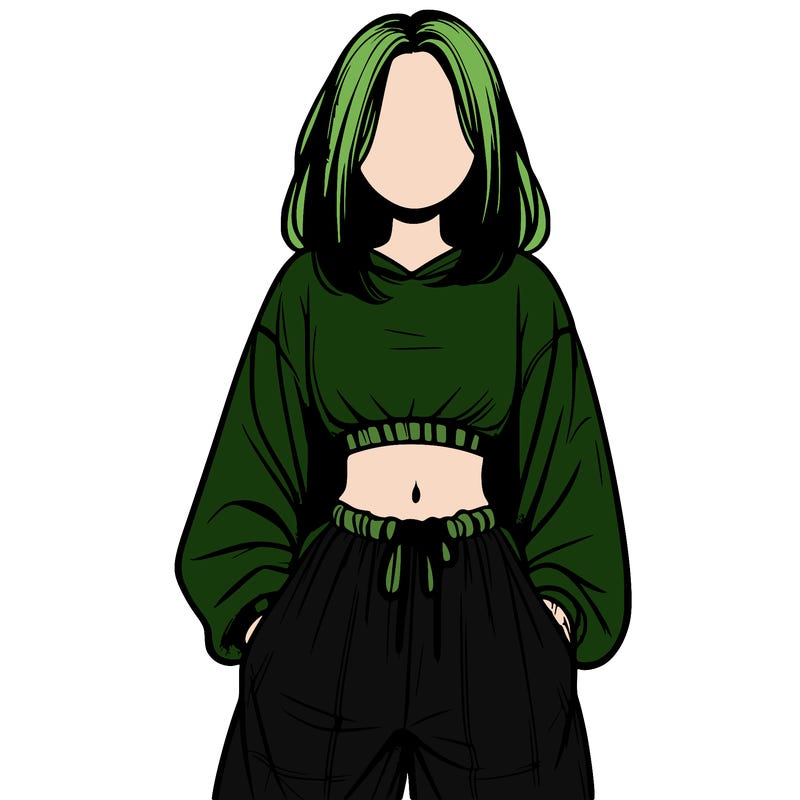 realistic girl faceless with baggy pants and a crop top