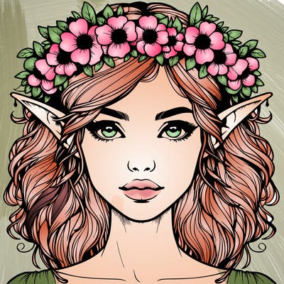 realistic female elf with flower crown