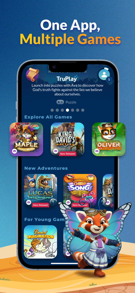 TruPlay Christian Games - The TruPlay app interface showing a library of various Christian games for children.