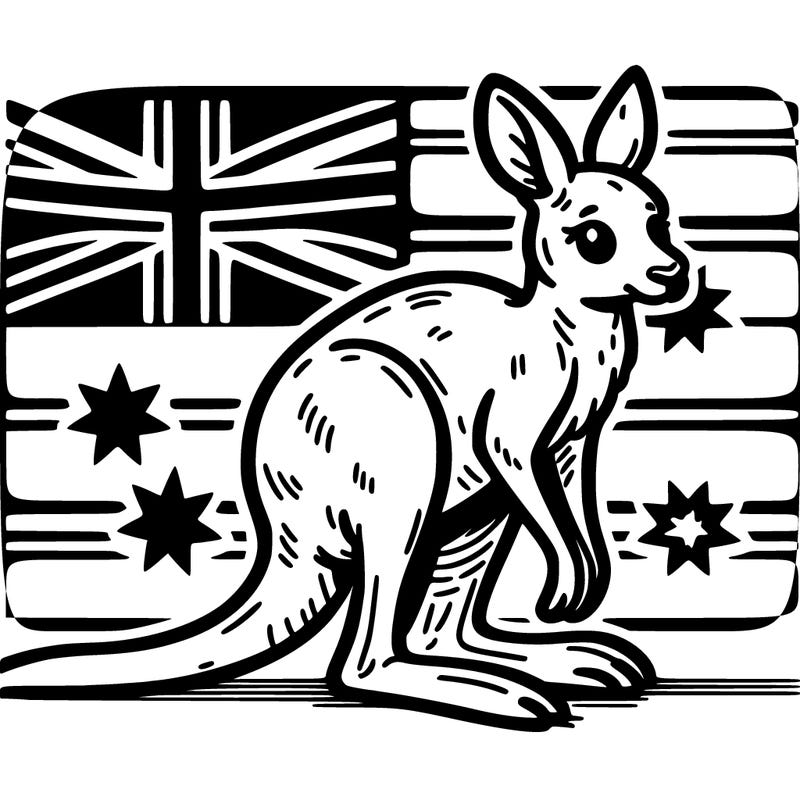 australian flag with a realistic kangaroo next to it