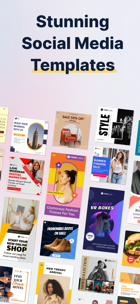 A collection of stunning social media post templates for businesses and creators.