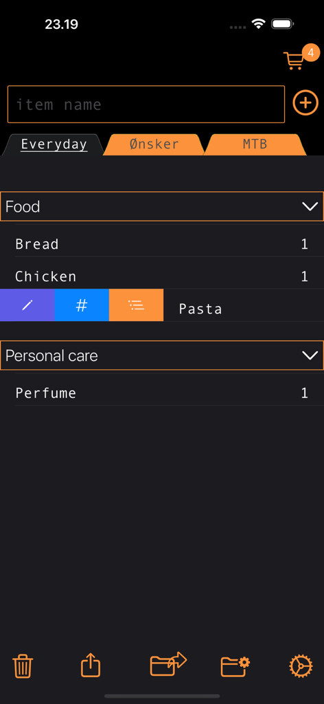 Dosmo - Dosmo mobile app interface featuring a categorized shopping list with dark mode and store tabs
