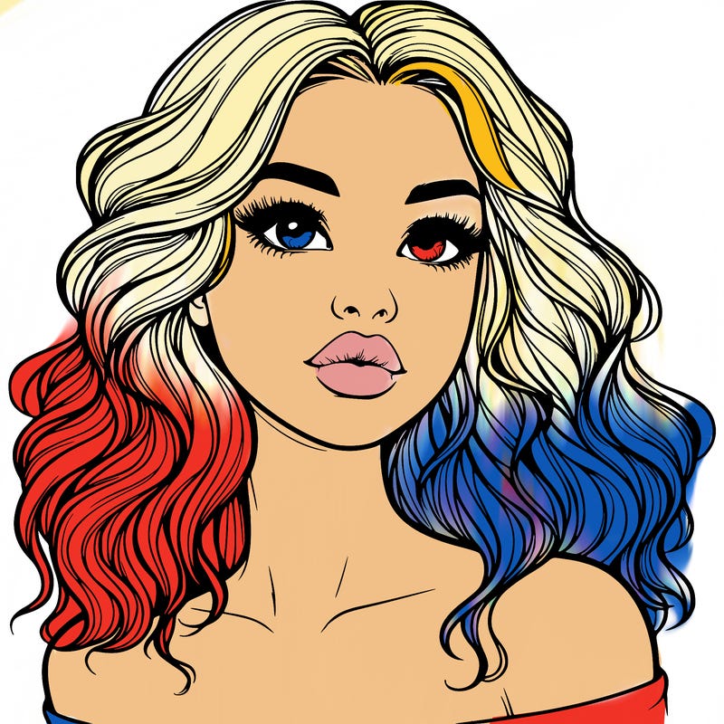 realistic girl with wavy hair and lips