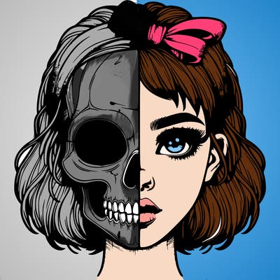 realistic girl with half skull mask