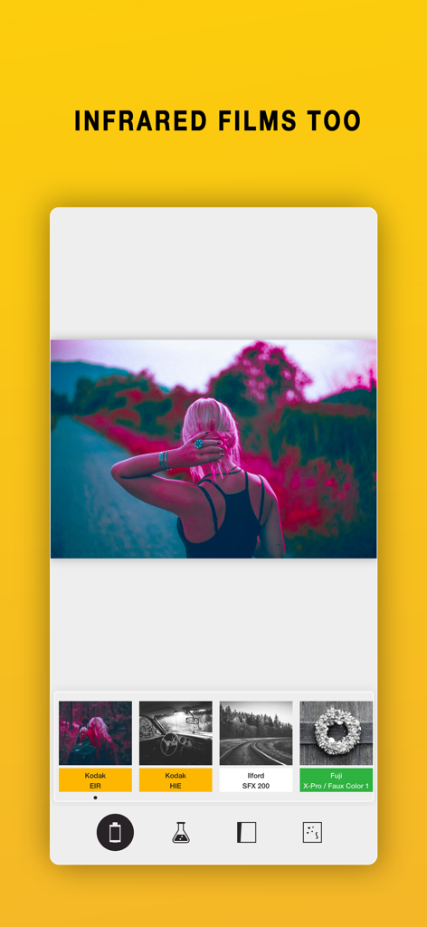 Infrared film filter simulation in the I Love Film photo editing app