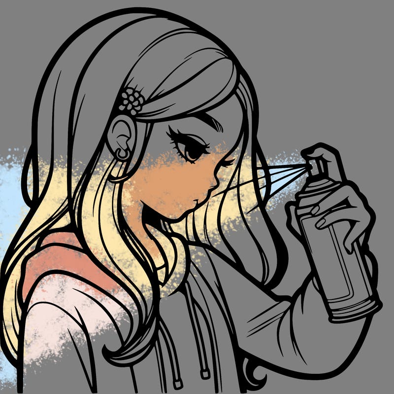 a realistic girl spray painting