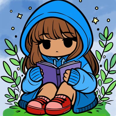 girl in oversized hoodie reading a book