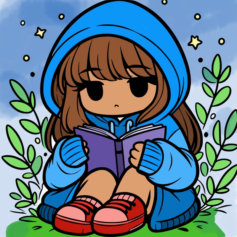girl in oversized hoodie reading a book