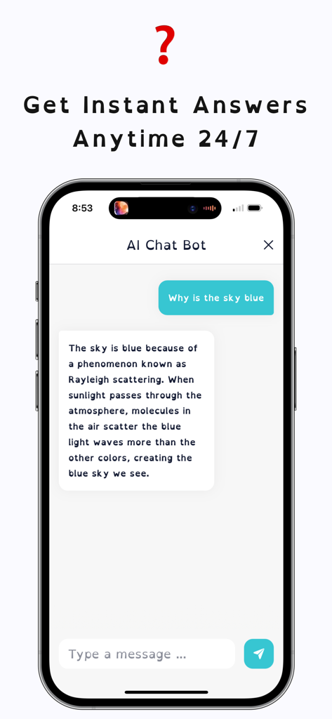 Dyslexia Font - AI Tutor & Pal - Smartphone screen showing an AI chatbot interface using dyslexia friendly font to answer a question