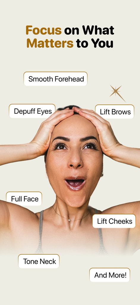 Le Glow Studio - Woman practicing face yoga exercises for forehead smoothing and cheek lifting