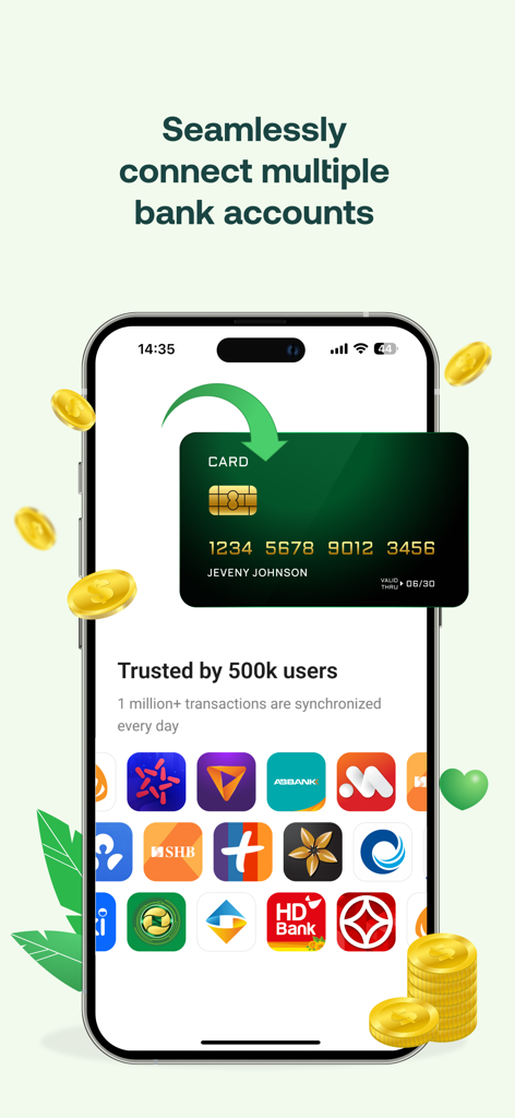 Money Lover app showing seamless bank account connection and synchronization feature