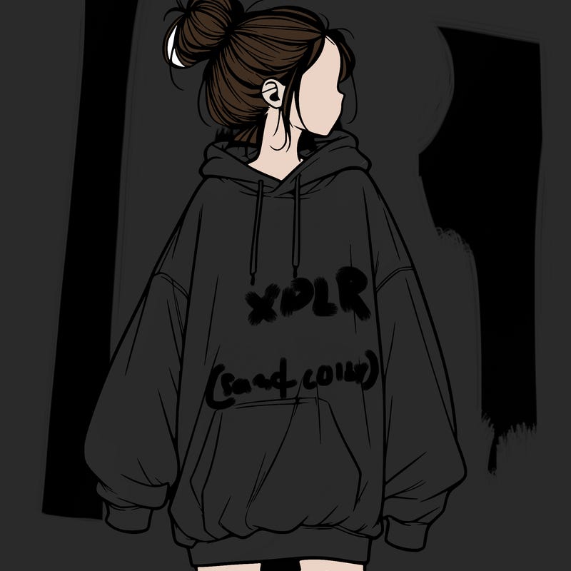 realistic girl with a oversized sweatshirt on and a bun