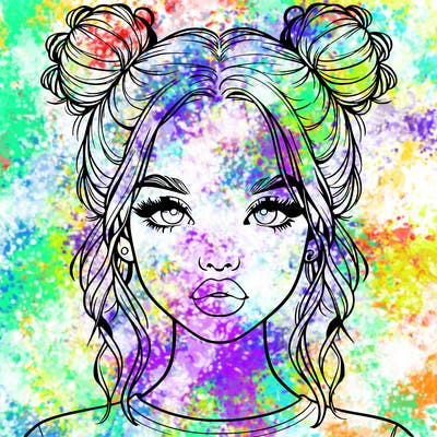 realistic girl with two buns in hair and lips