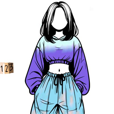 realistic girl faceless with baggy pants and a crop top