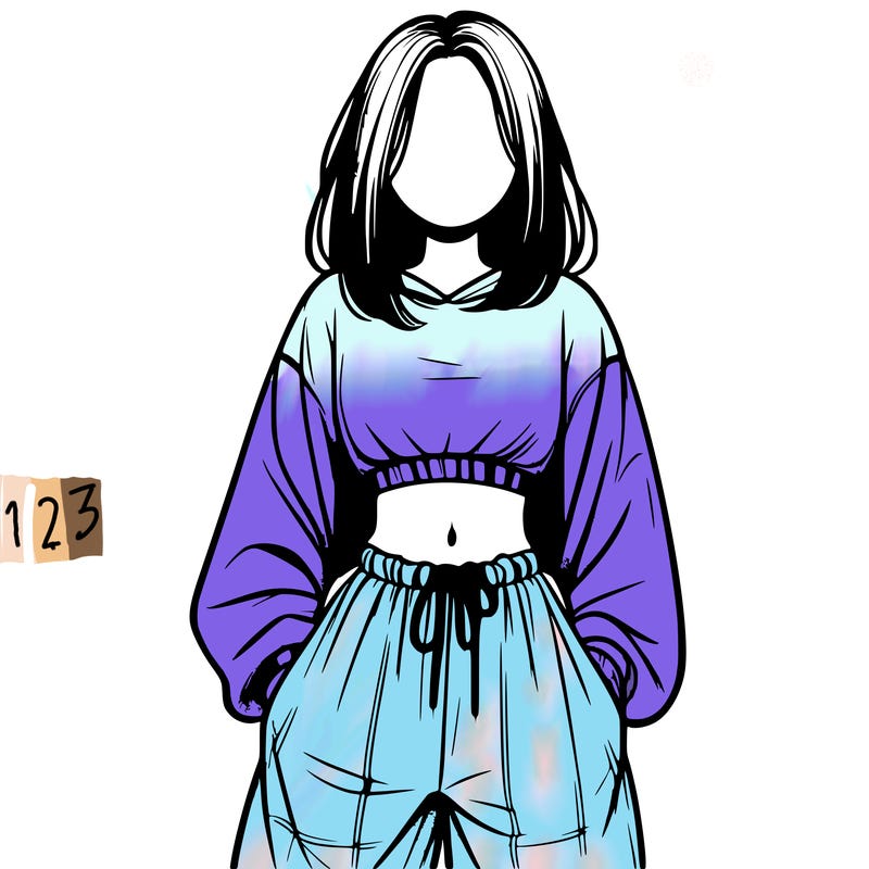 realistic girl faceless with baggy pants and a crop top
