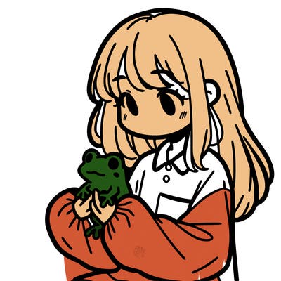 girl with long hair and a oversized shirt. and she is holding a frog