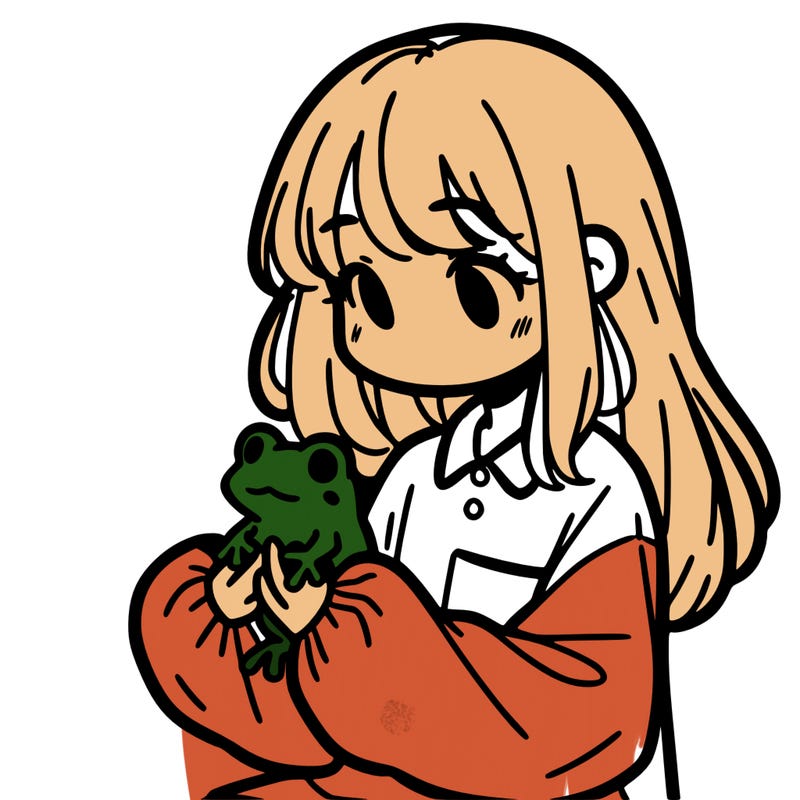 girl with long hair and a oversized shirt. and she is holding a frog