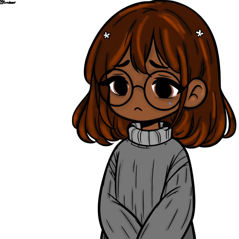sad girl with glasses in a sweater