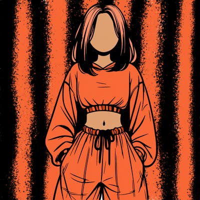 realistic girl faceless with baggy pants and a crop top