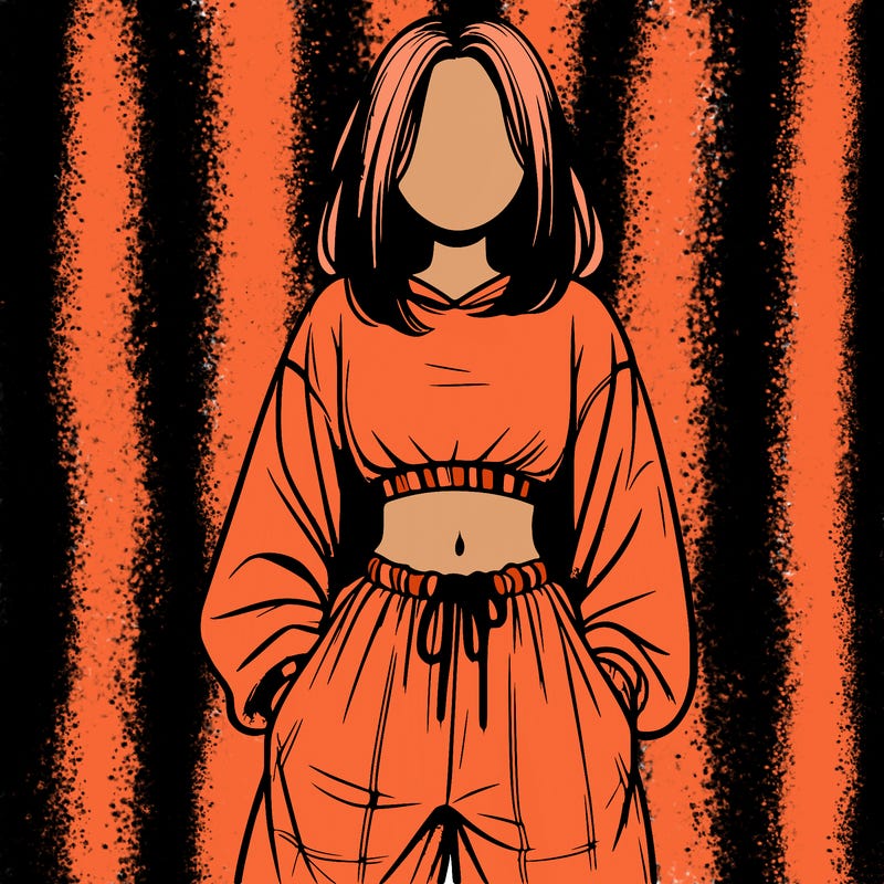 realistic girl faceless with baggy pants and a crop top