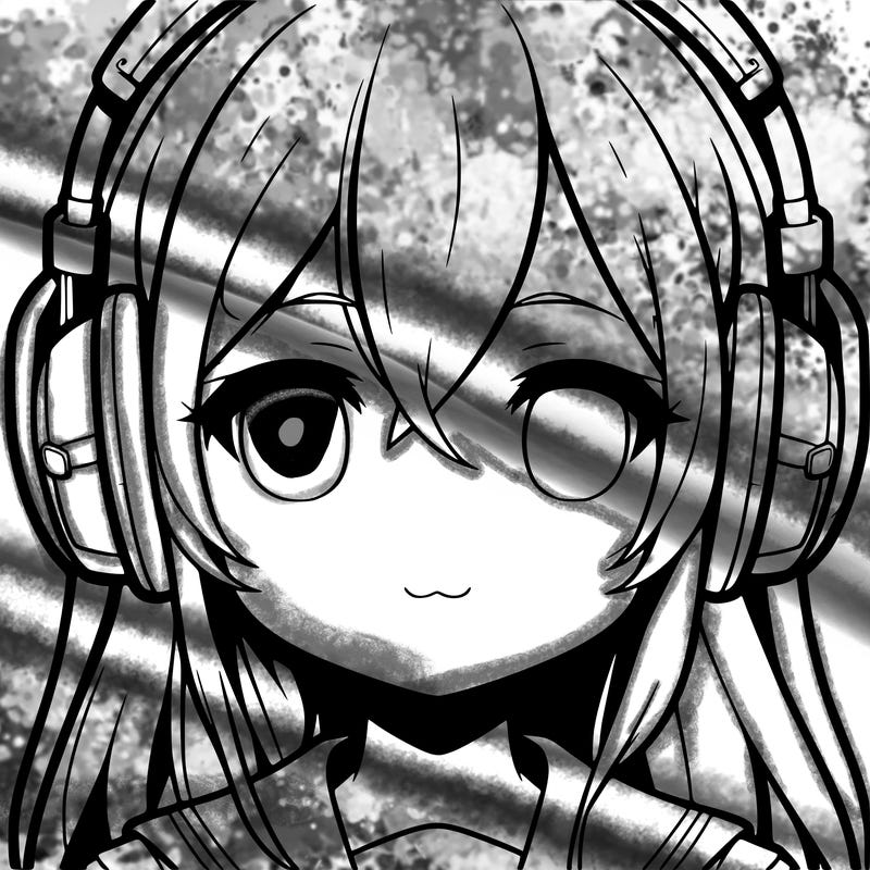 a anime girl’s head and she’s wearing headphones