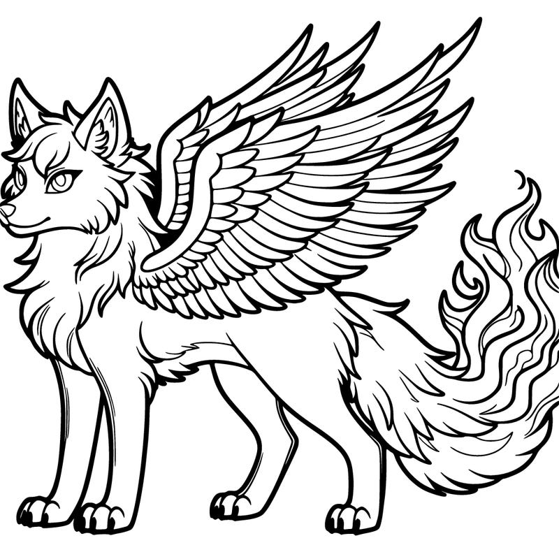 a wolf with fire wings and fire tail