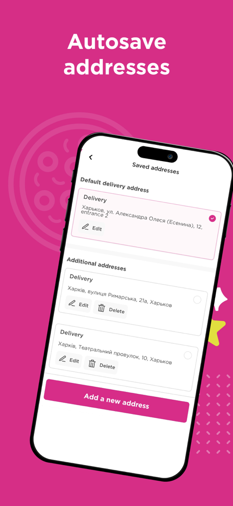 Yapiko - App Yapiko mostrando la interfaz de direcciones guardadas para entrega de comida
