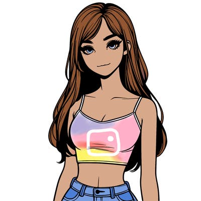 realistic girl with a crop top and long hair