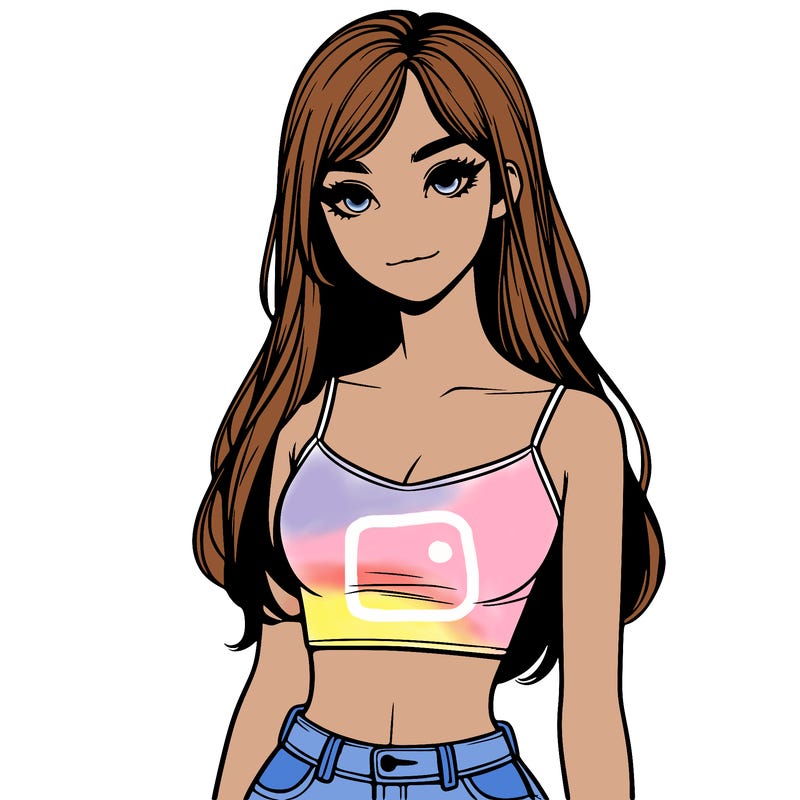 realistic girl with a crop top and long hair