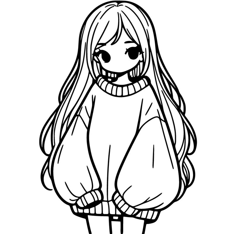 girl with long hair and is wearing an oversized sweater