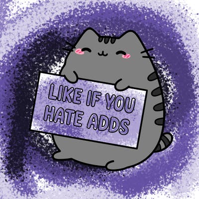 a kawii pusheen cat holding a sign that says like if you hate adds