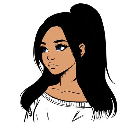 realistic girl with a high ponytail