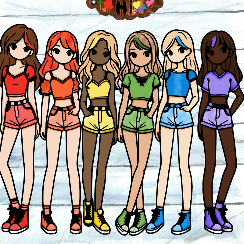 a group of girls wearing crop tops and shorts