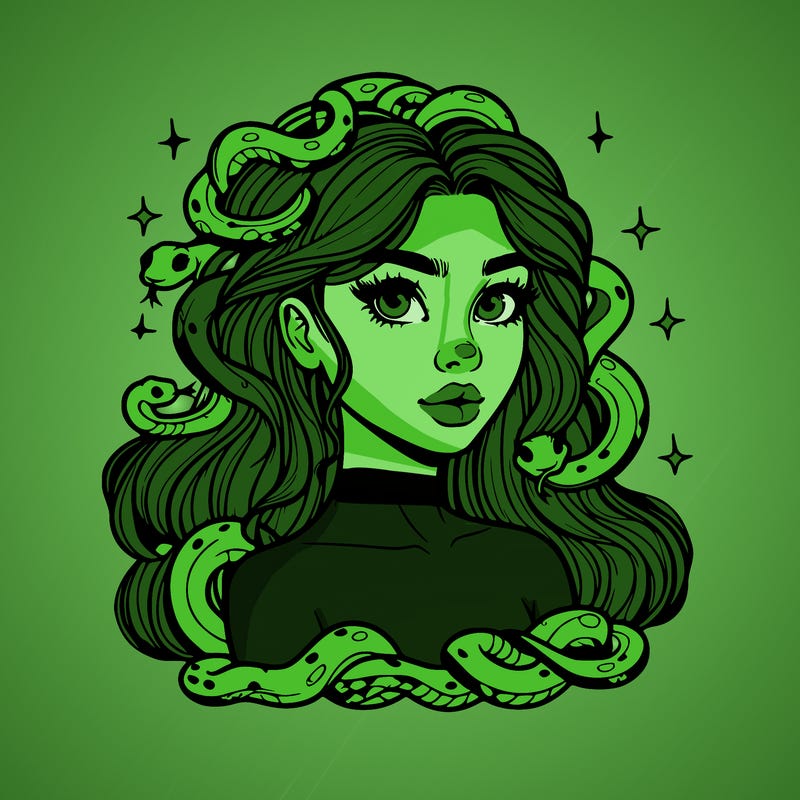 realistic girl with snakes as hair