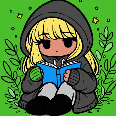 girl in oversized hoodie reading a book