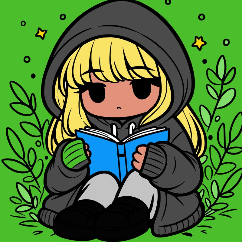 girl in oversized hoodie reading a book