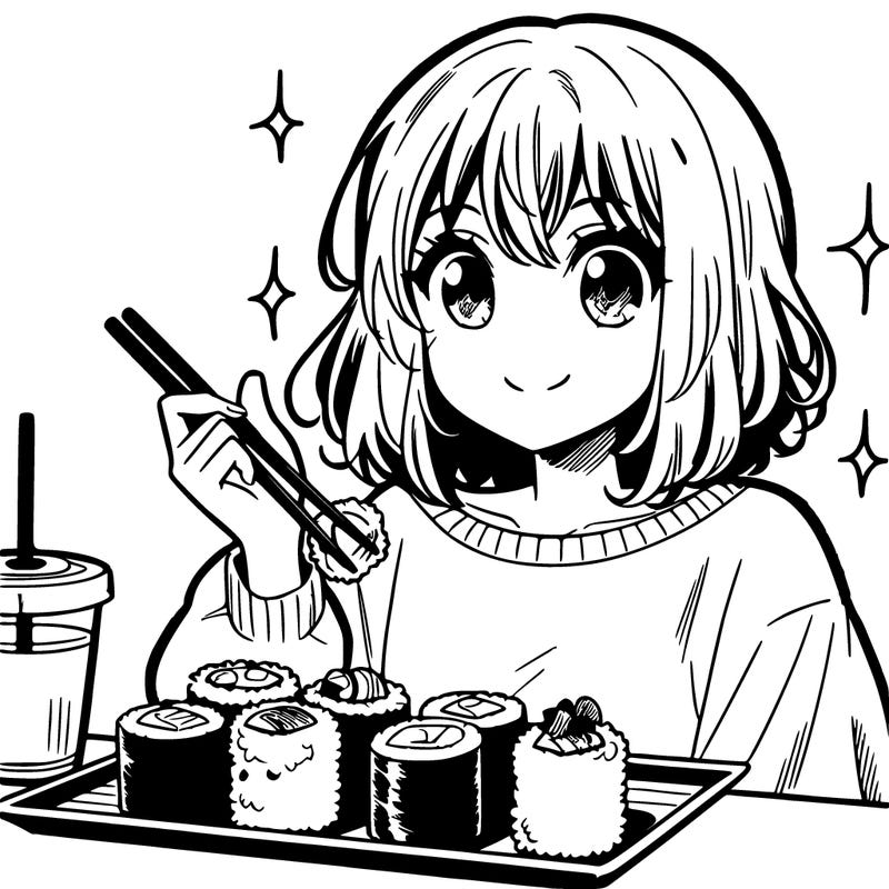 manga girl who loves sushi
