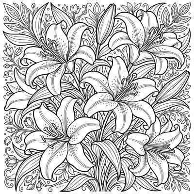 Dive into the sophisticated beauty of Casablanca lilies with this captivating coloring page crafted especially for teens. Its detailed floral design and intricate background patterns offer a rewarding artistic challenge.