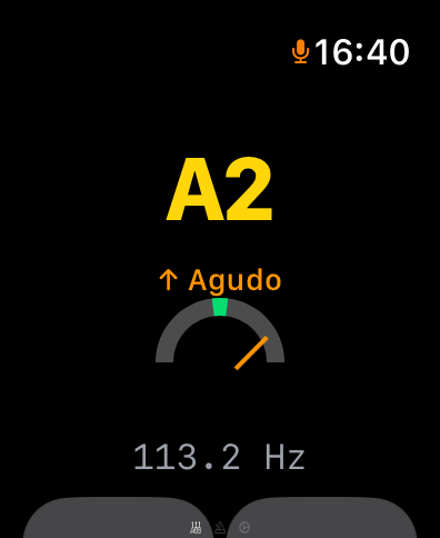 TunerWatch - TunerWatch app interface on Apple Watch showing a sharp A2 note and frequency
