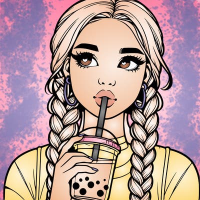 realistic girl with braided hair drinking boba