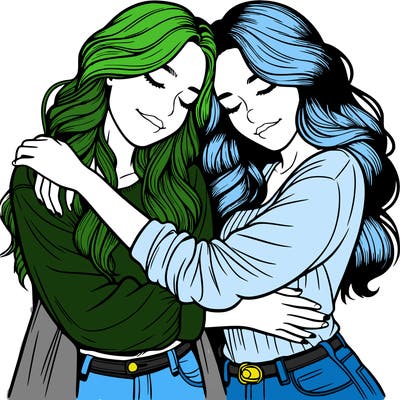 two realistic girls hugging