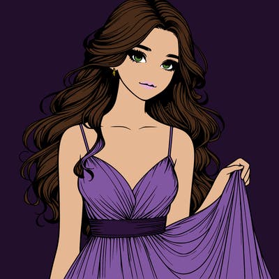 realistic girl in flowy silky prom dress