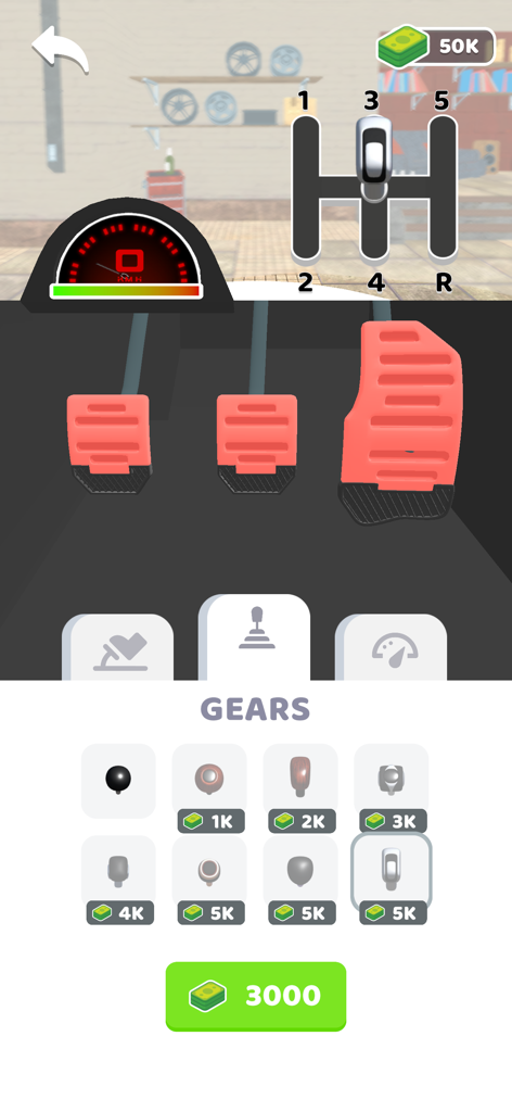 Manual gear shift knob selection and pedal controls in Clutch Hero driving simulator